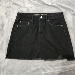 American Eagle Womens Jean Skirt Mini Distressed Denim Button Fly Black Size 4